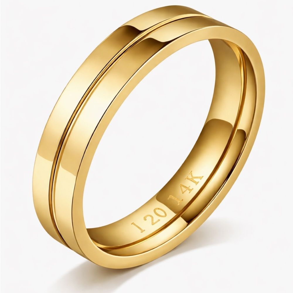 14k Gold Flat Cigar Band 5mm Ring Minimalist Stacking Wedding Band Dainty Lux